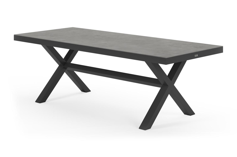 Table de jardin Reza rectangulaire en aluminium noir et céramique pleine gris - Lg. 220 x Lrg. 92 x Haut. 73,5 cm