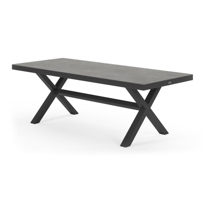 Ensemble de jardin Reza en aluminium noir avec plateau de table en céramique pleine gris et 8 chaises de jardin Artena