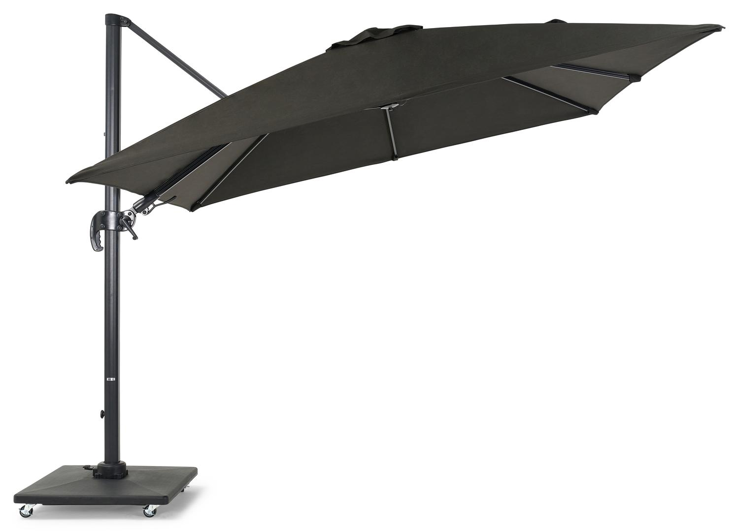 Parasol pendant Avola avec fonction tilt en aluminium noir avec toile de parasol en weather+ softtouch noir - Larg1 300 x Larg2 300 cm (avec pied de parasol)