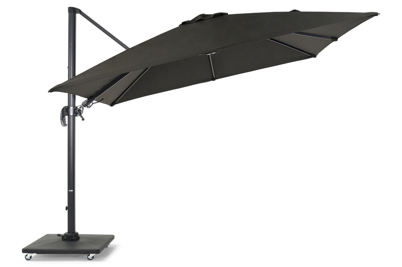 Avola zweefparasol met tiltfunctie in zwart aluminium met zwart weather+ softtouch parasoldoek - L1 300 x L2 300 cm (met voet)