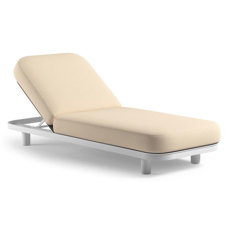 Chaise longue réglable Donato en aluminium blanc et coussin en all weather Sunbrella® luxe heritage papyrus