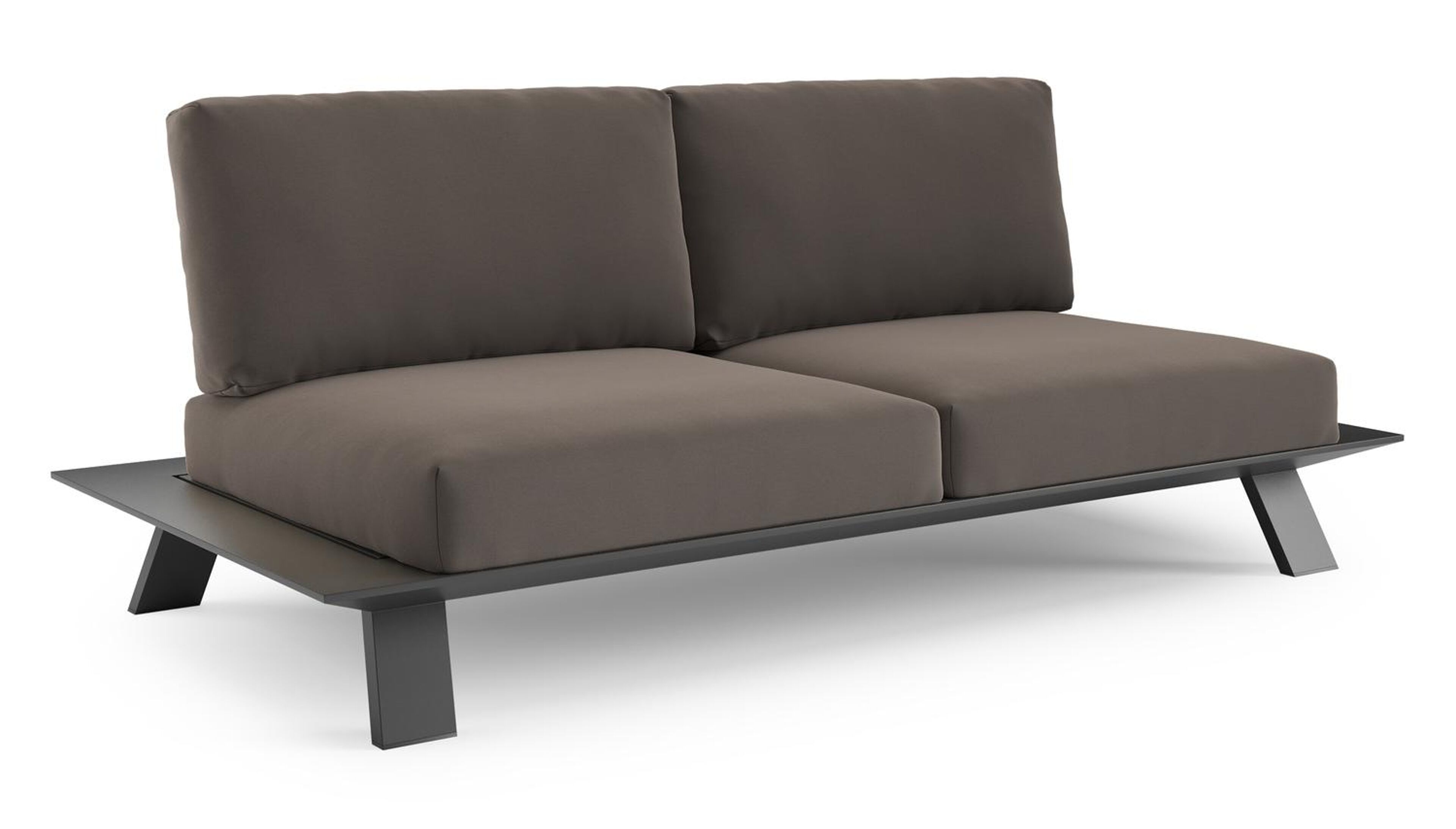 Canapé de jardin Cesano en aluminium noir et coussin en all weather Sunbrella® luxe natte nature grey