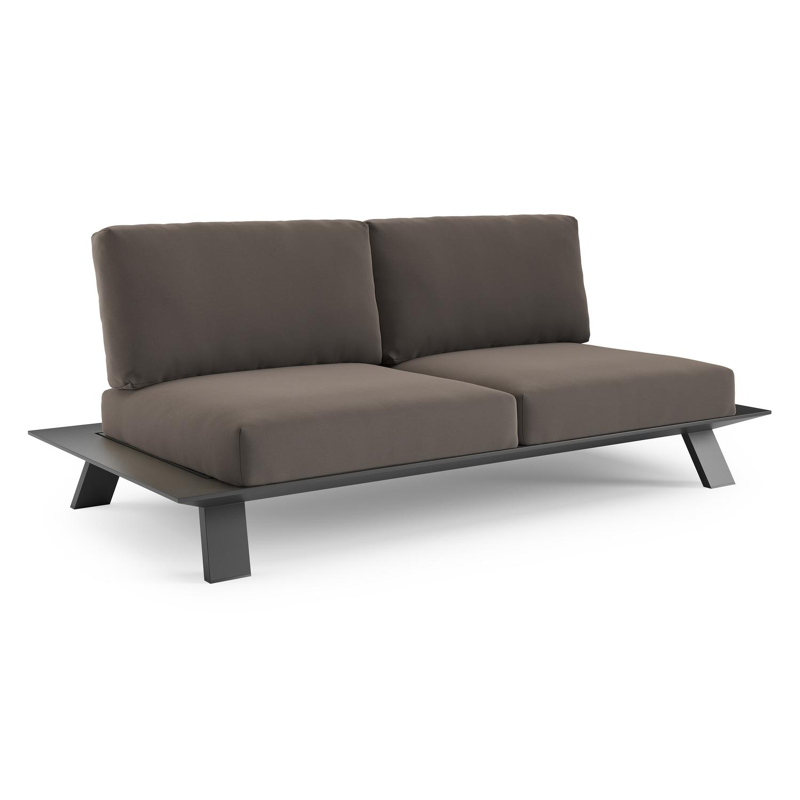Canapé de jardin Cesano en aluminium noir et coussin en all weather Sunbrella® luxe natte nature grey