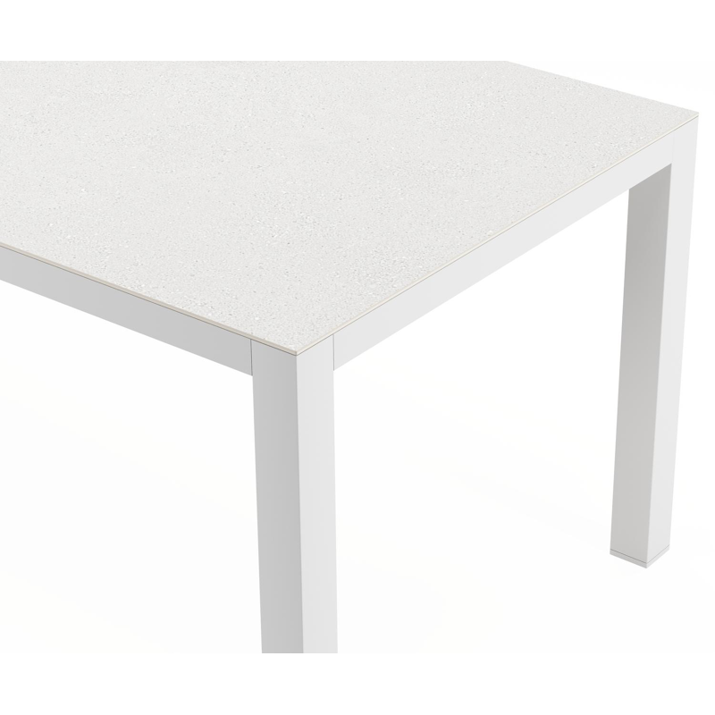 Table de jardin rectangulaire Varese en aluminium blanc et sintered stone Topo minérale - L 220 x P 92 x H 73,5 cm