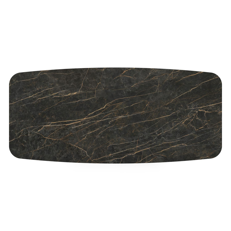 Orso tuintafel bootvorm in zwart aluminium en volkeramiek black obsession - L 255 x B 115 x H 75 cm