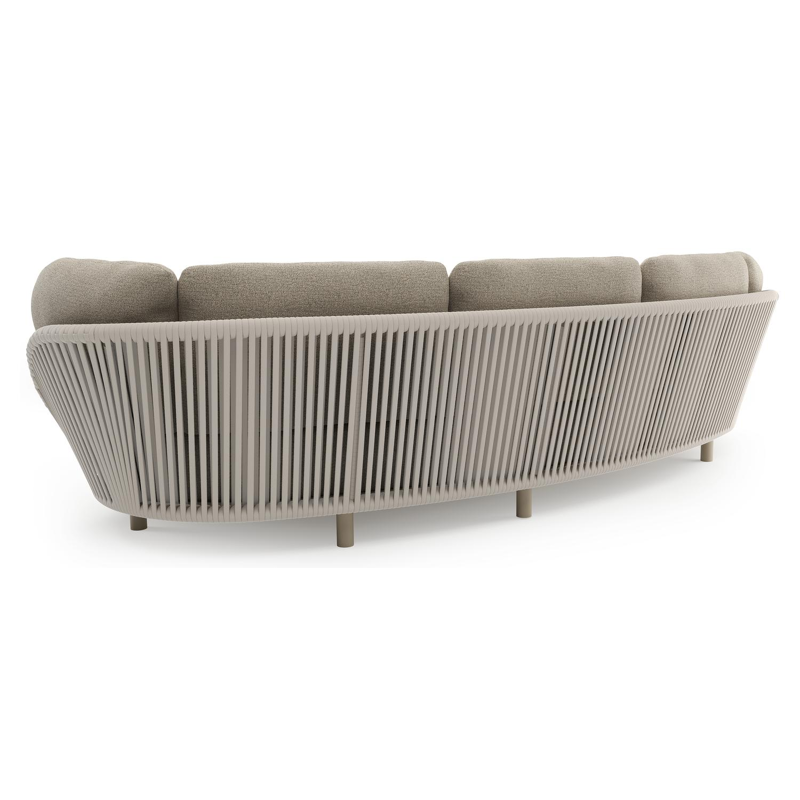 Lupino loungebank in beige aluminium en beige verticaal geweven luxe vlakke brede rope met catania beige all weather cosytica kussen