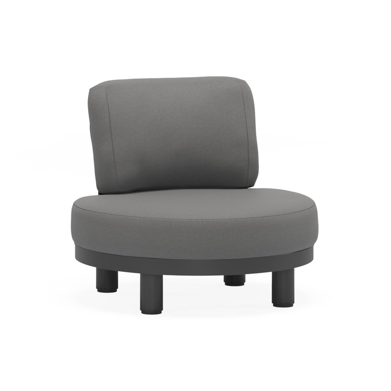 Donato loungestoel 1-zit in zwart aluminium met natte charcoal chine all weather sunbrella® luxe kussen