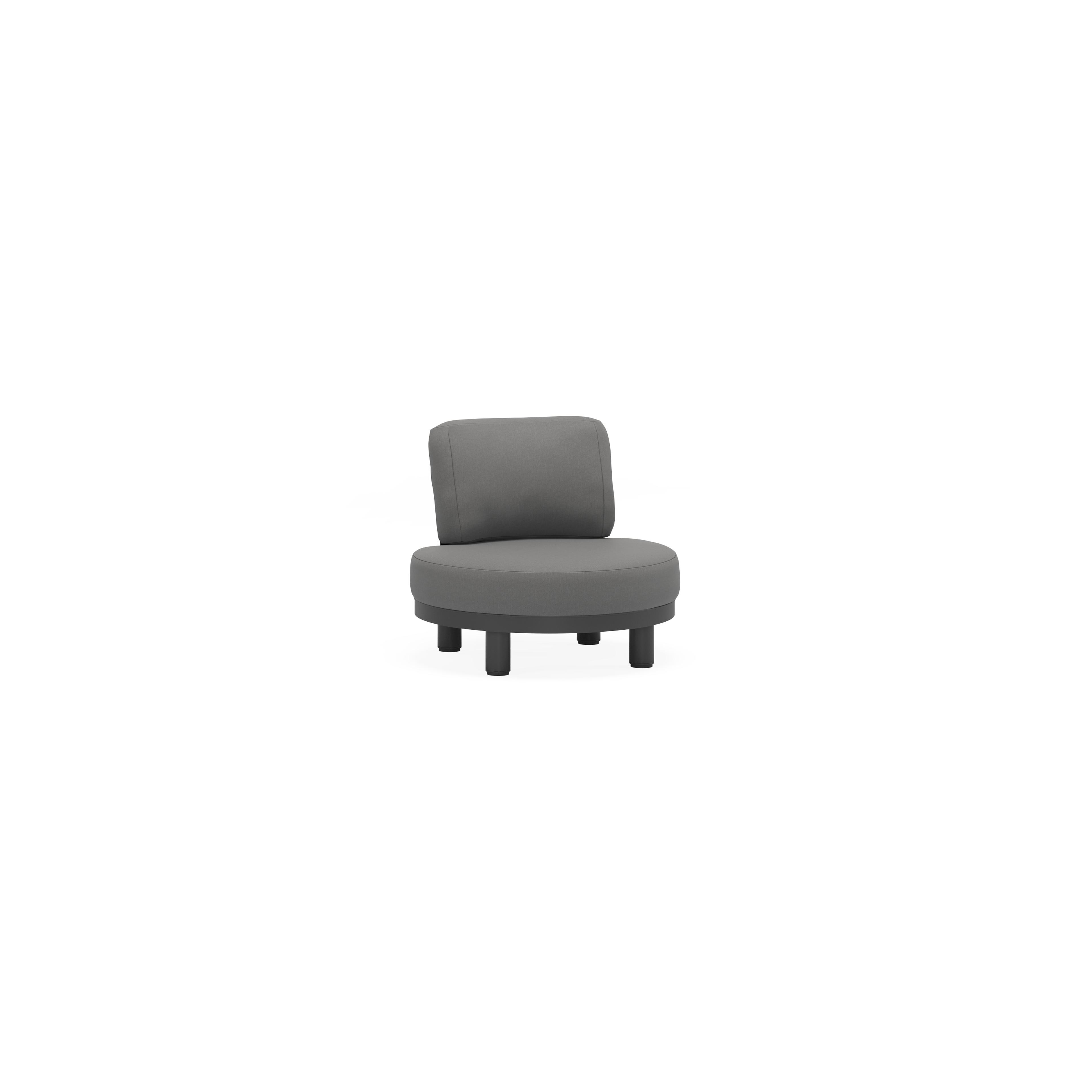 Donato loungestoel 1-zit in zwart aluminium met natte charcoal chine all weather sunbrella® luxe kussen