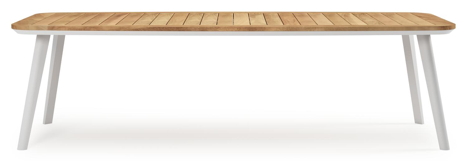 Mosa bootvormige tuinset in wit aluminium en teak natural finish met 10 Cosa tuinstoelen