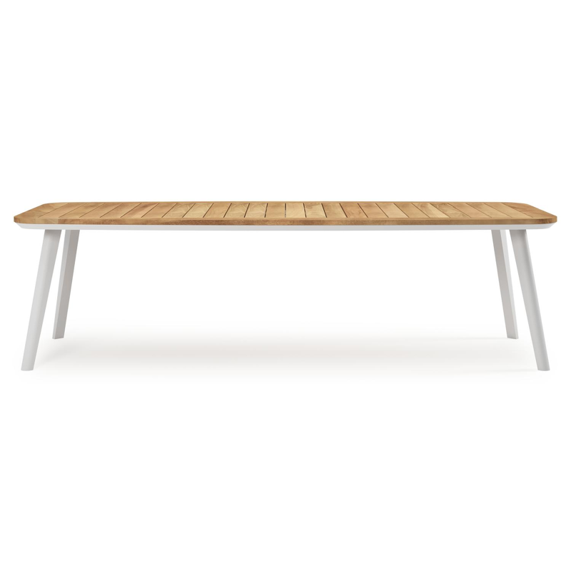 Mosa bootvormige tuinset in wit aluminium en teak natural finish met 10 Cosa tuinstoelen