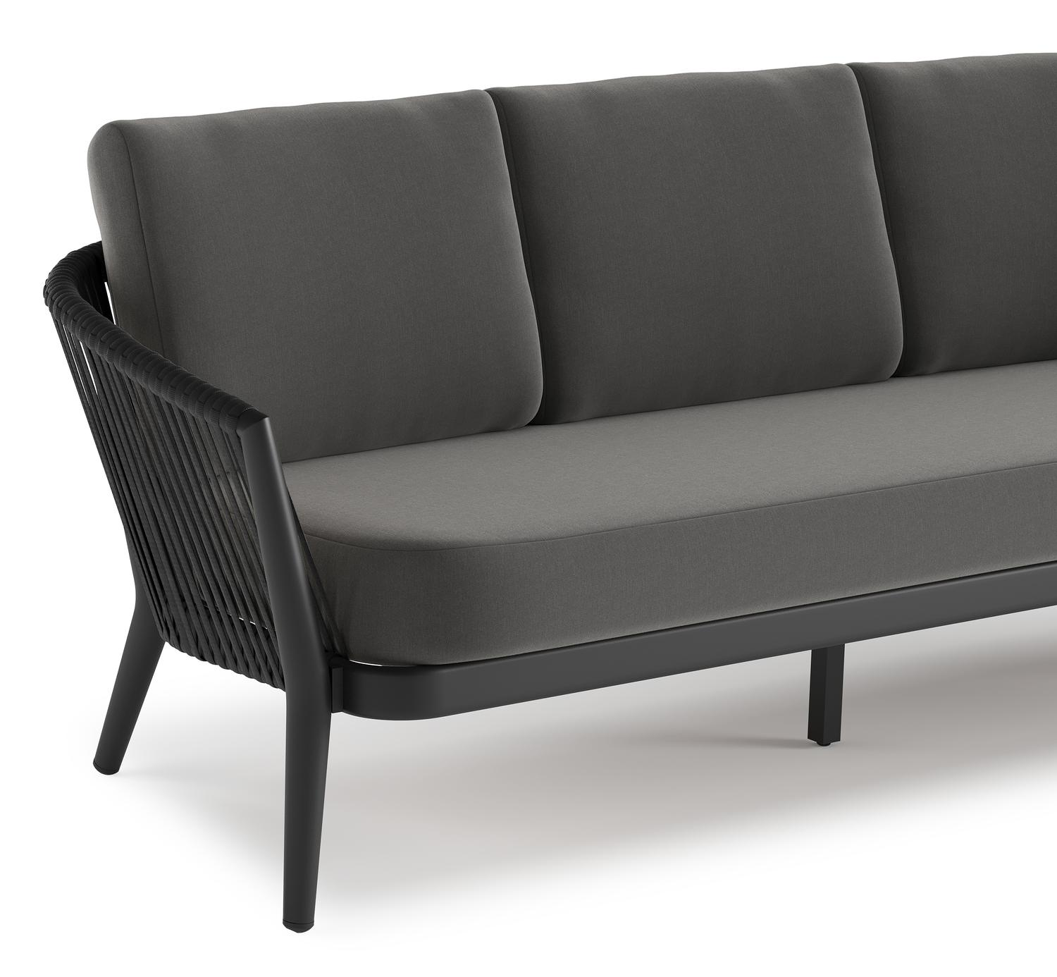 ORSO ALU 3+1+1 ALU ZWART+ROPE ZWART + AW SUNBRELLA LUXE KUSSENS NATTE CHARCOAL CHINE