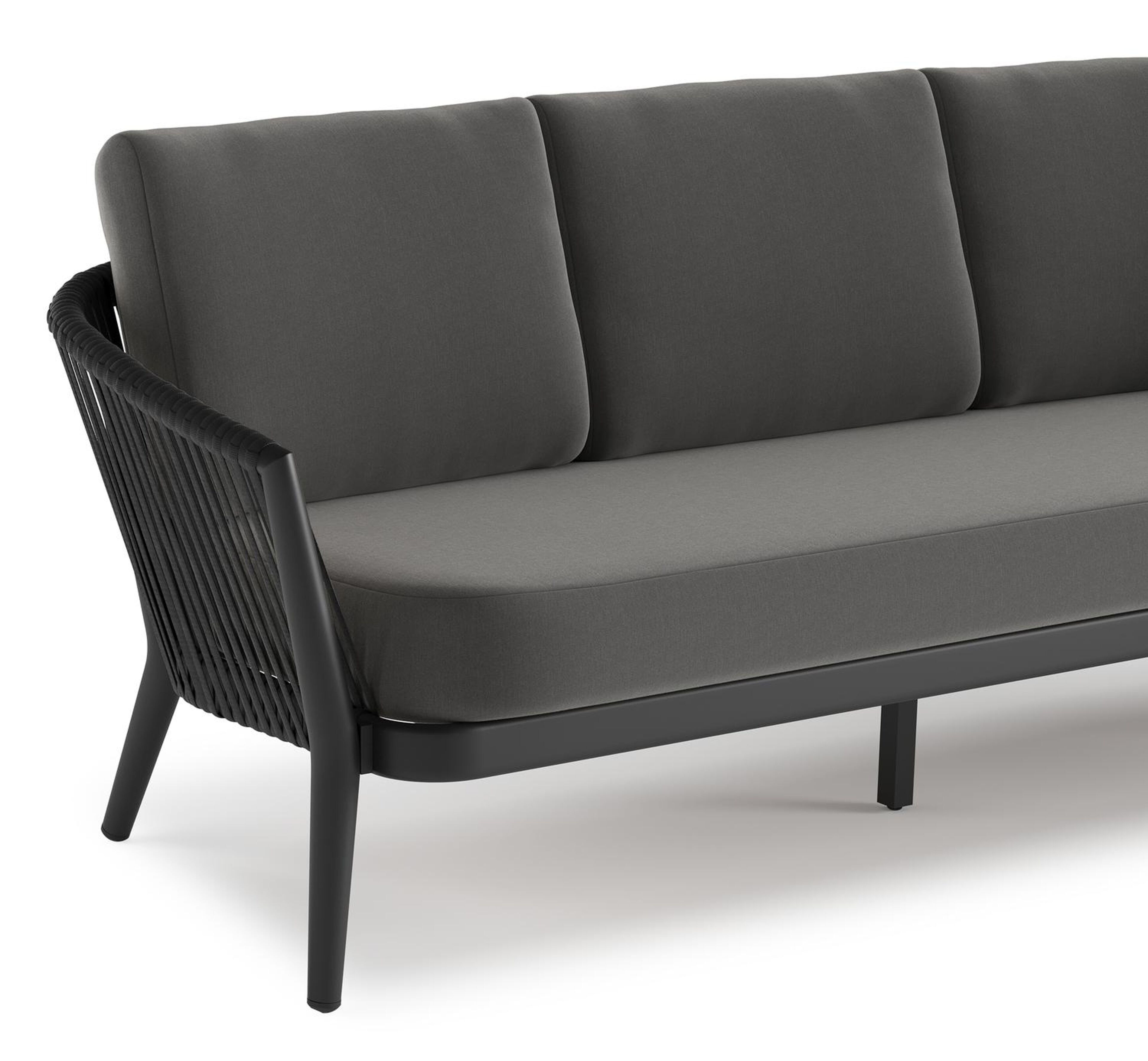 ORSO ALU 3+1+1 ALU ZWART+ROPE ZWART + AW SUNBRELLA LUXE KUSSENS NATTE CHARCOAL CHINE