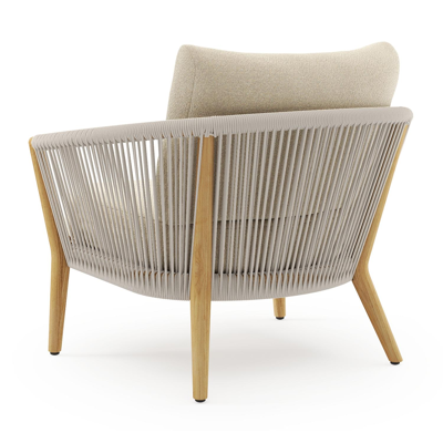 Fauteuil de jardin Orso en tecken corde ronde tissée verticalement beige et coussins en all weather solica Soul Papyrus