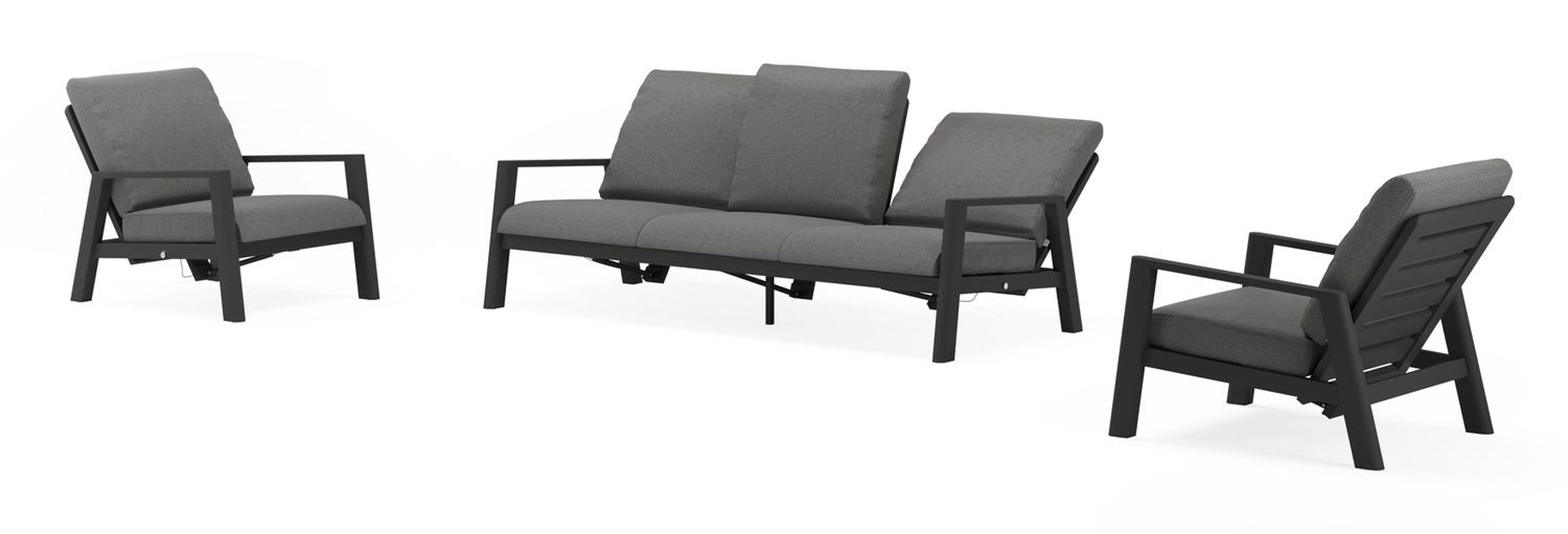 Cirello loungeset in zwart aluminium met savane tornado all weather sunbrella® luxe kussens