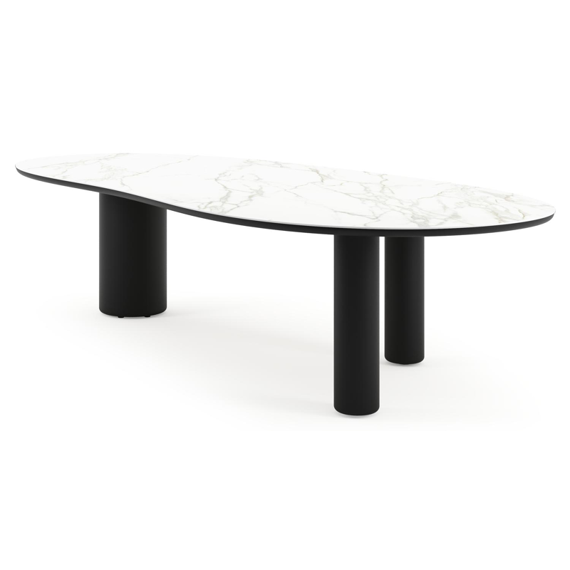 Amico tuintafel organisch in zwart aluminium en volkeramiek Calacatta - L 320 x B 145 x H 74 cm