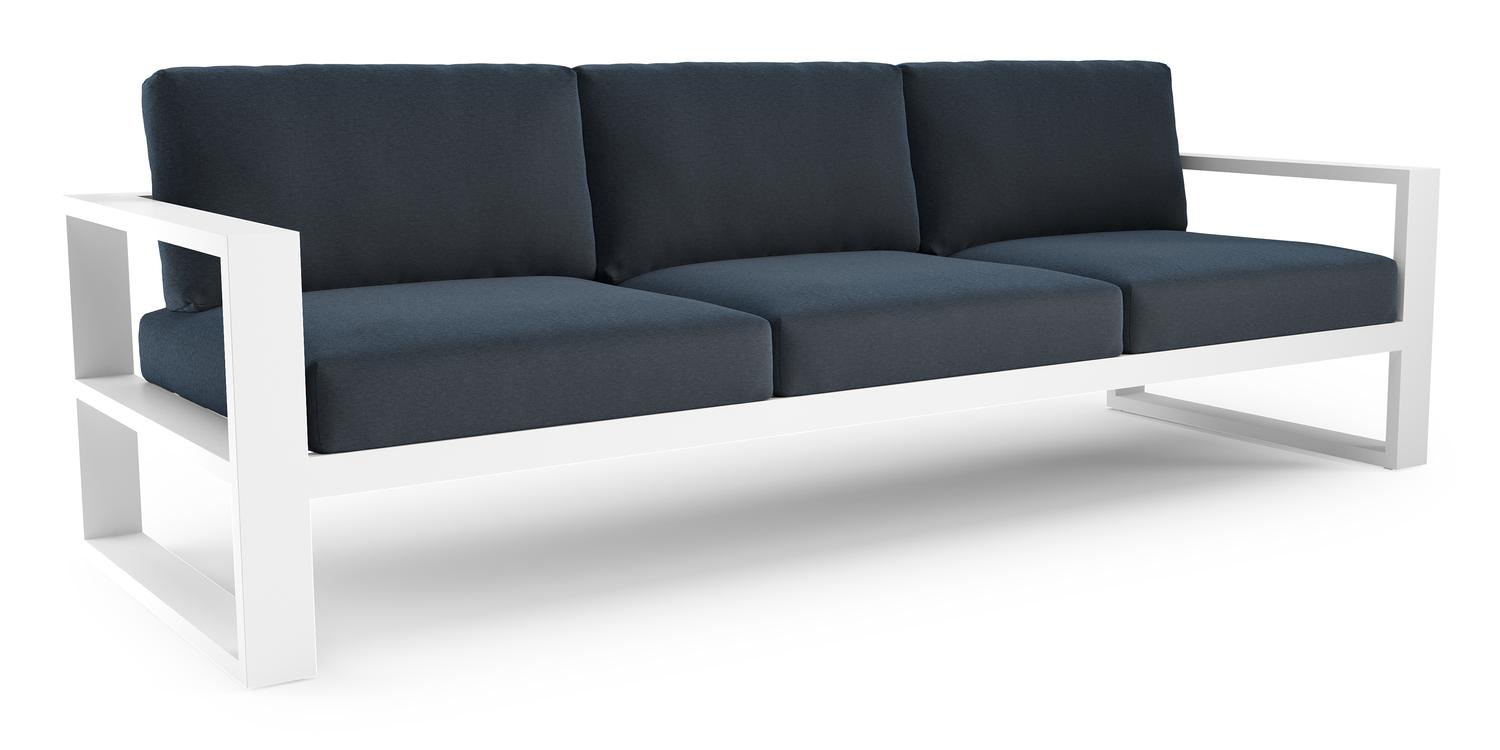 Verato loungebank in wit aluminium met heritage indigo all weather sunbrella® luxe kussen