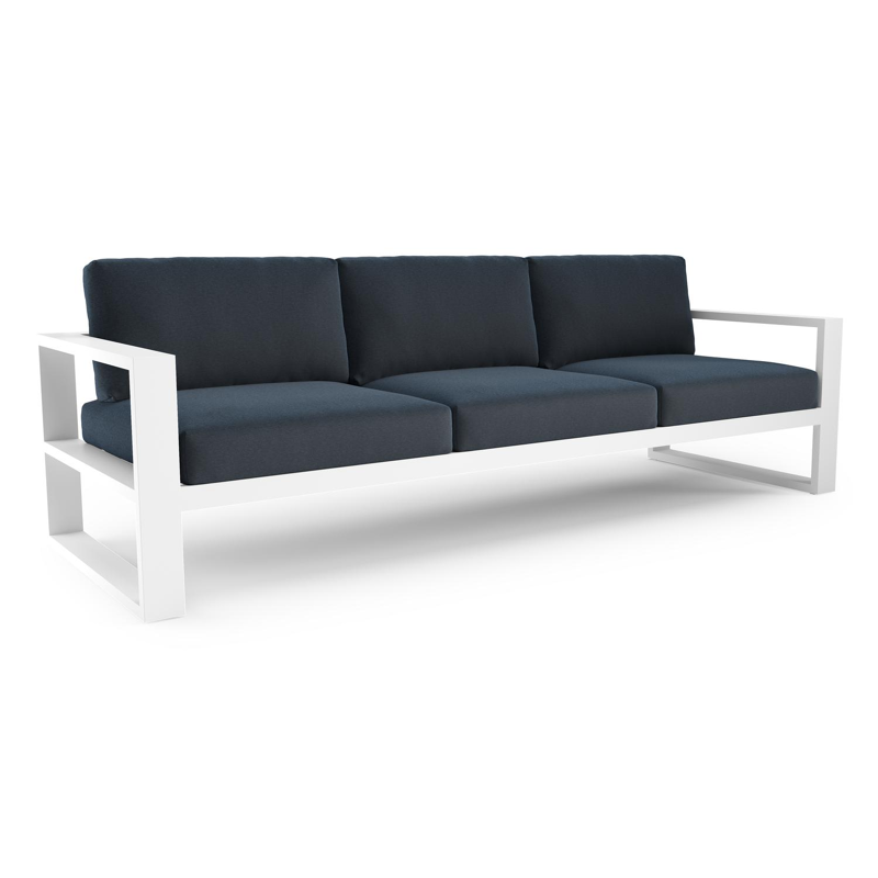 Verato loungebank in wit aluminium met heritage indigo all weather sunbrella® luxe kussen