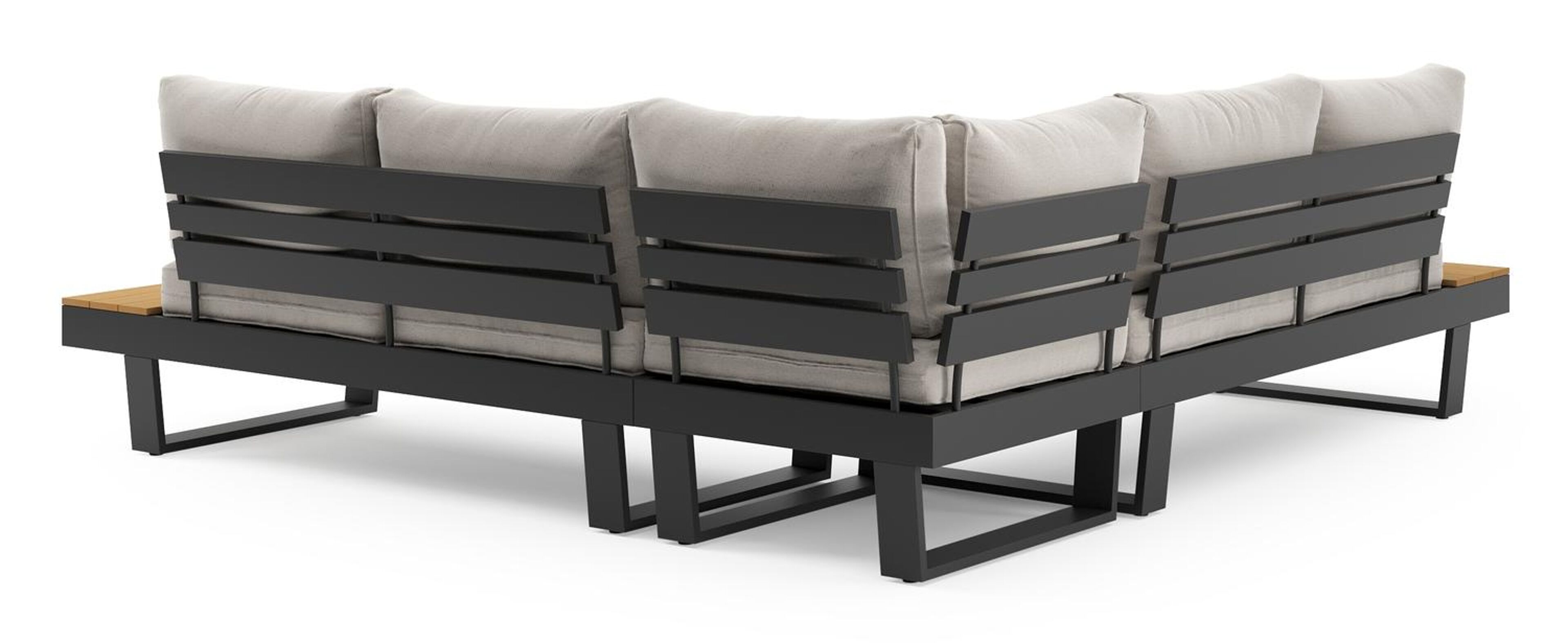 Alora loungehoek in zwart aluminium met beige weather+ softtouch kussens en loungetafel