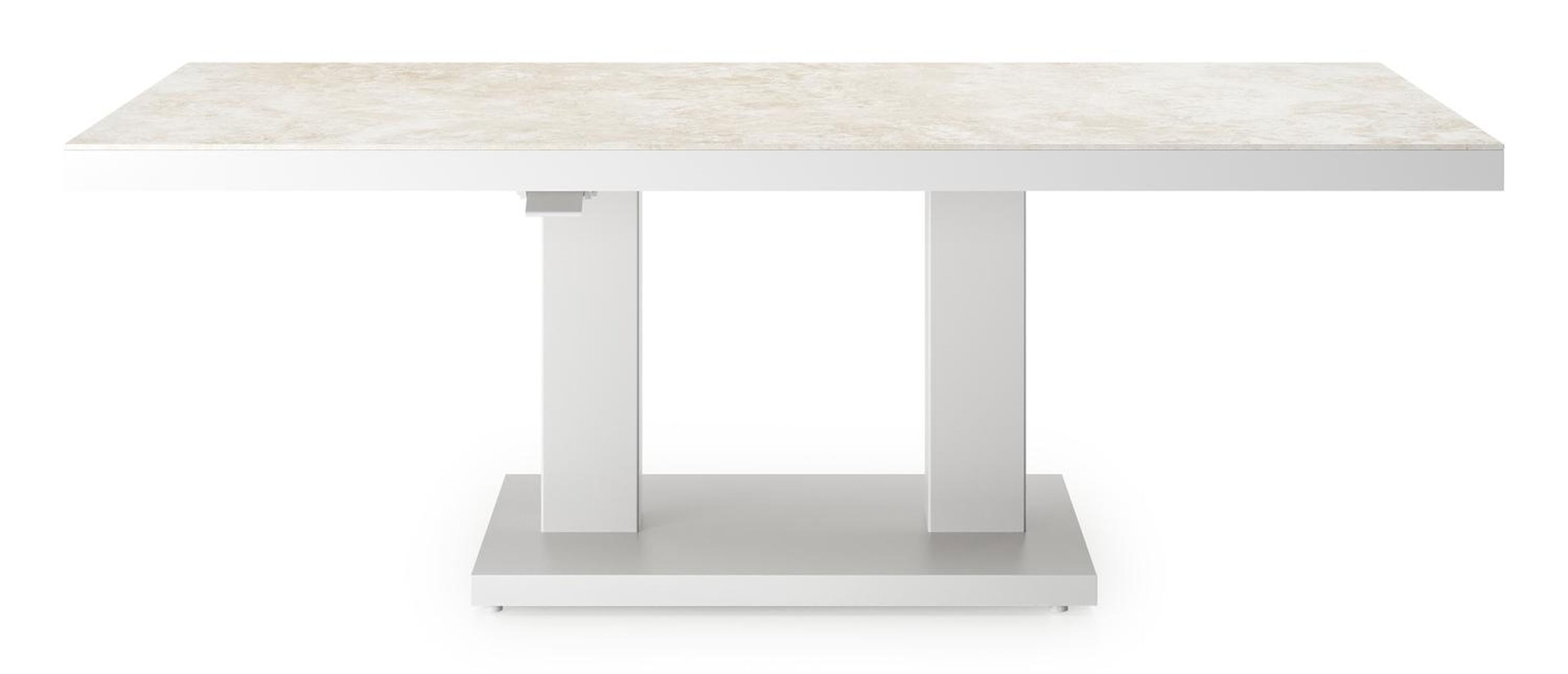Cirello pop-up loungetafel rechthoekig in wit aluminium en volkeramiek Rapolano - L 140 x B 80 x H 72 cm