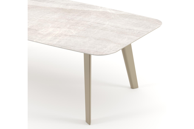 Lacrima tuintafel bootvorm in beige aluminium en volkeramiek Taj Mahal - L 255 x B 115 x H 74 cm
