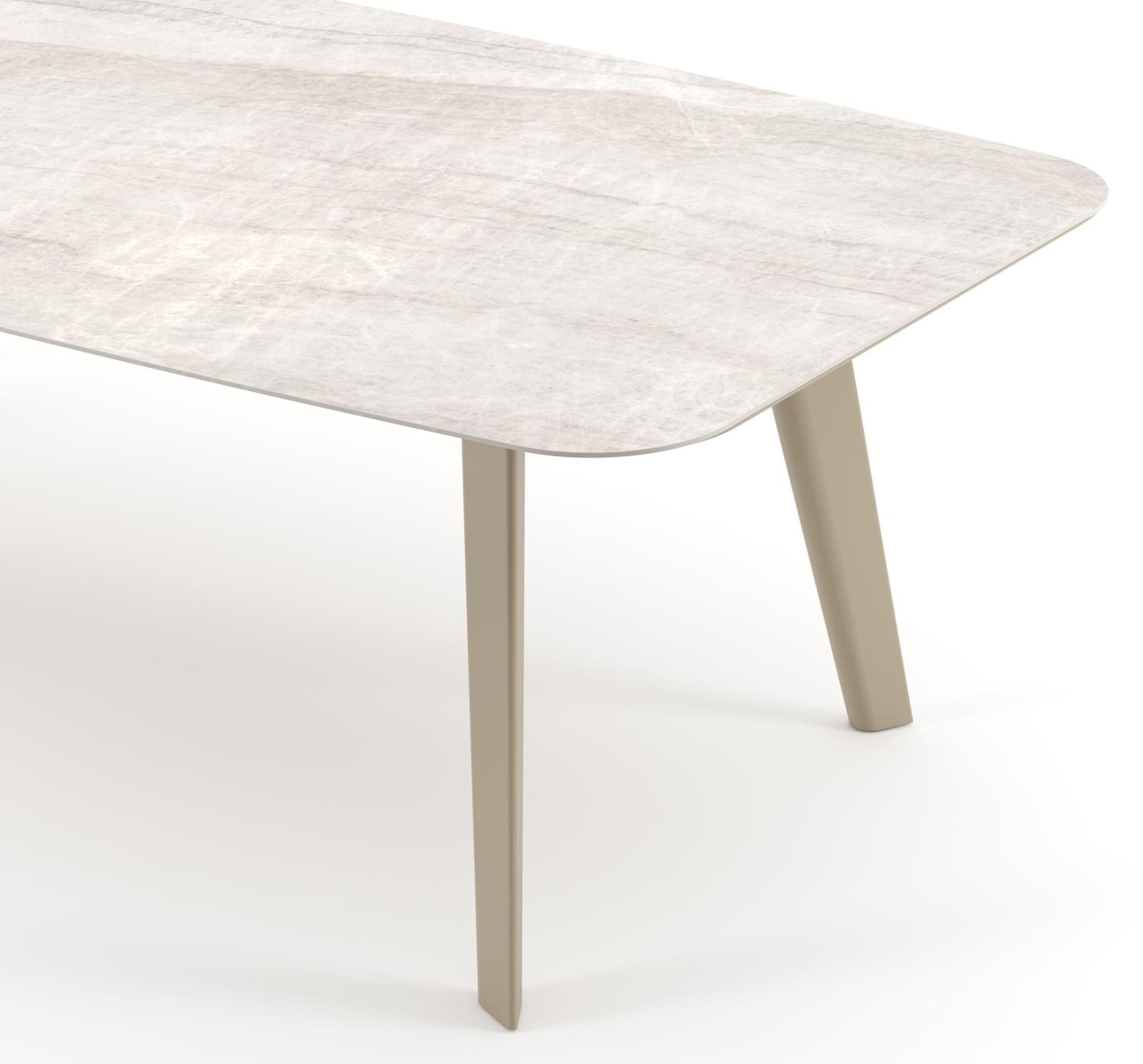 Table de jardin Lacrima forme de bateau en aluminium beige et céramique pleine Taj Mahal - Lg. 255 x Lrg. 115 x Haut. 75 cm