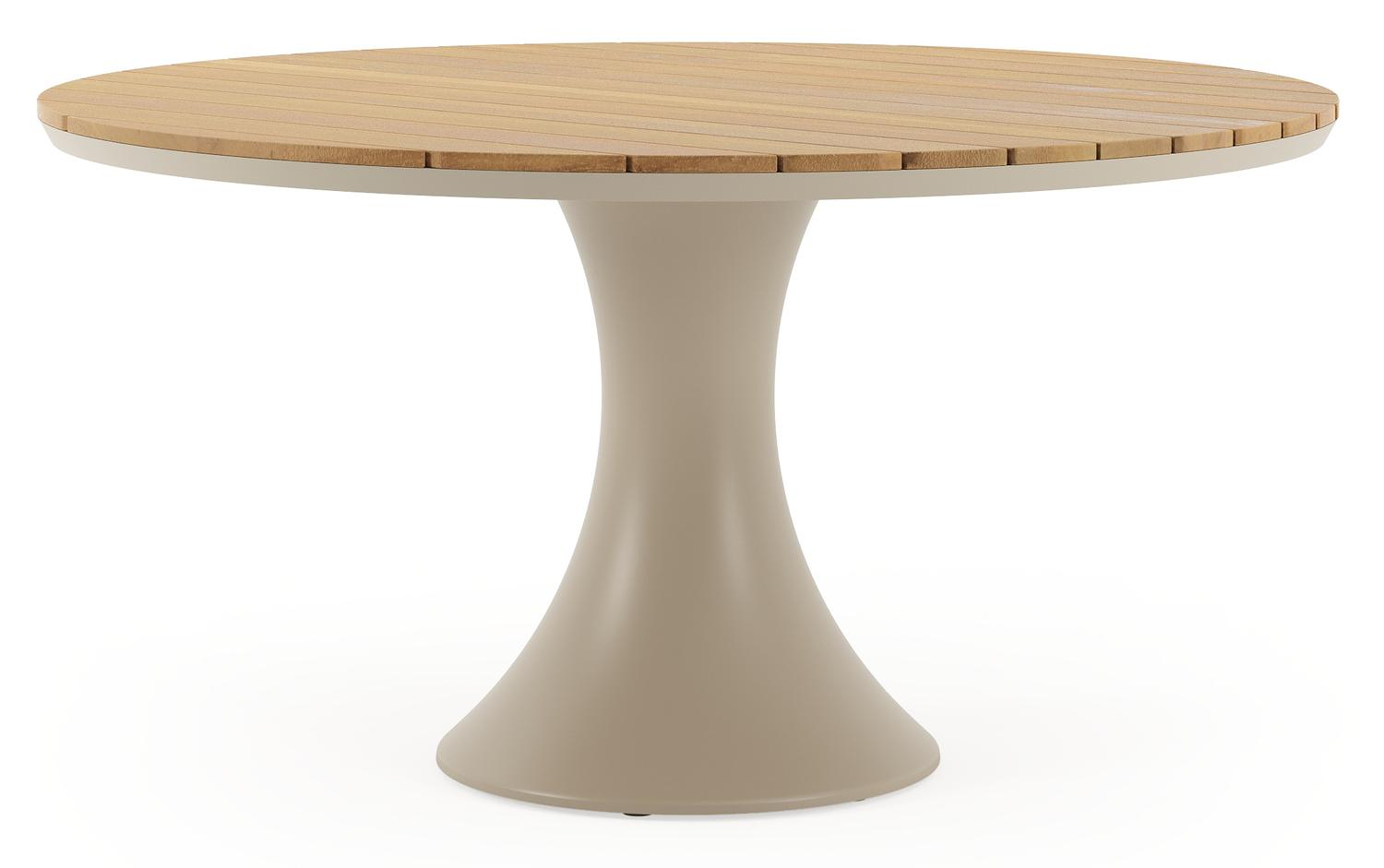 Table de jardin Fano ronde en aluminium beige et teck Diam. 148 x Haut. 75 cm