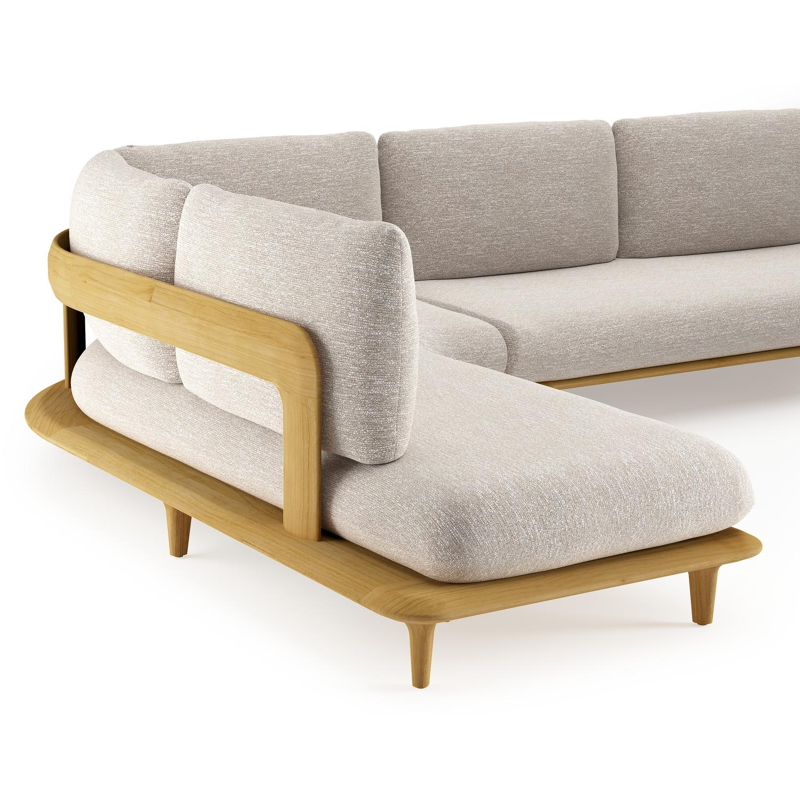 Bomero loungehoek in teak met tundra sand all weather sunbrella® luxe kussen