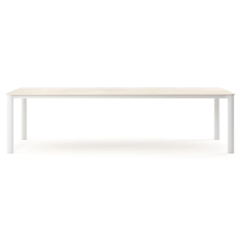 Orso tuintafel rechthoekig afgerond in wit aluminium en volkeramiek Travertino Bianco - L 290 x B 110 x H 73.5 cm