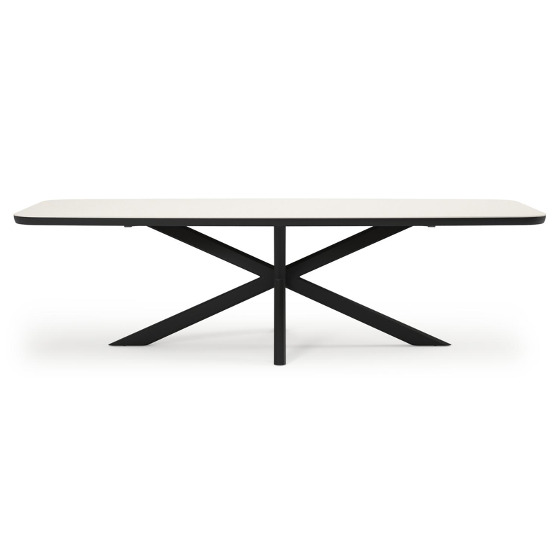 Table de jardin Pamplona forme bateau en aluminium noir et sintered stone Crema minérale - L 270 x l 115 x H 72 cm