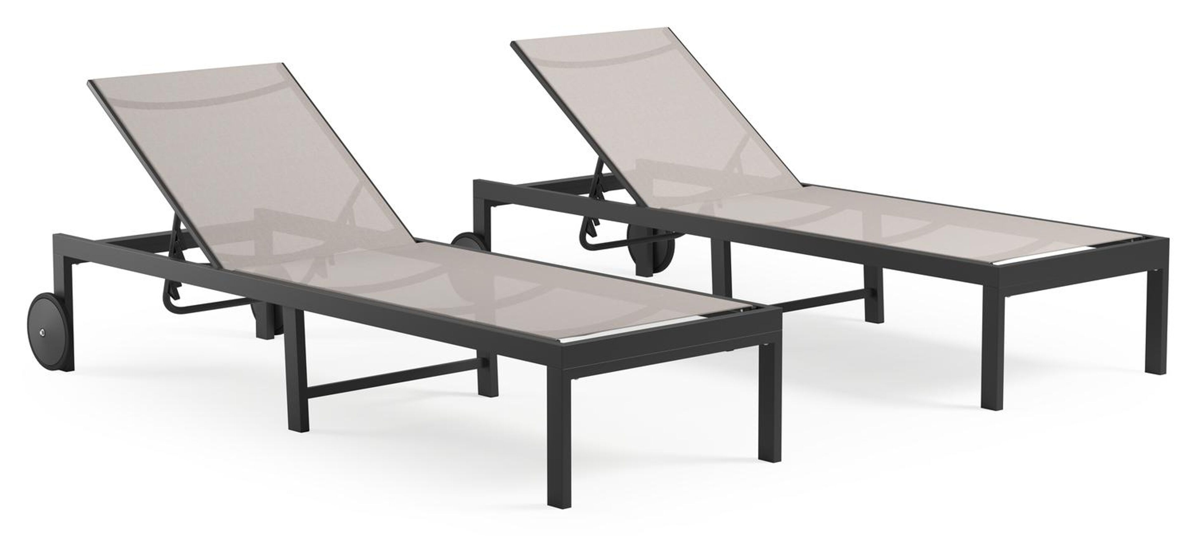 Ensemble de 2 chaises longues Alba en aluminium noir et textilène simple beige