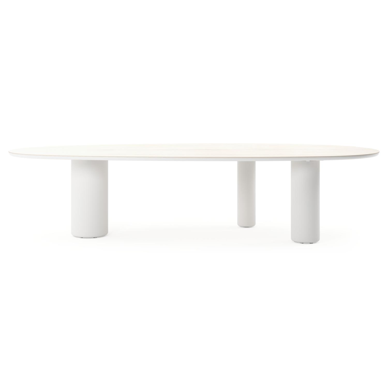 Table de jardin Amico mangue en aluminium blanc et céramique pleine Travertino Bianco - Lg. 320 x Lrg. 140 x Haut. 73.5 cm