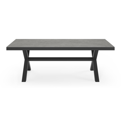 Ensemble de jardin Reza en aluminium noir avec plateau de table en céramique pleine gris et 8 chaises de jardin Artena