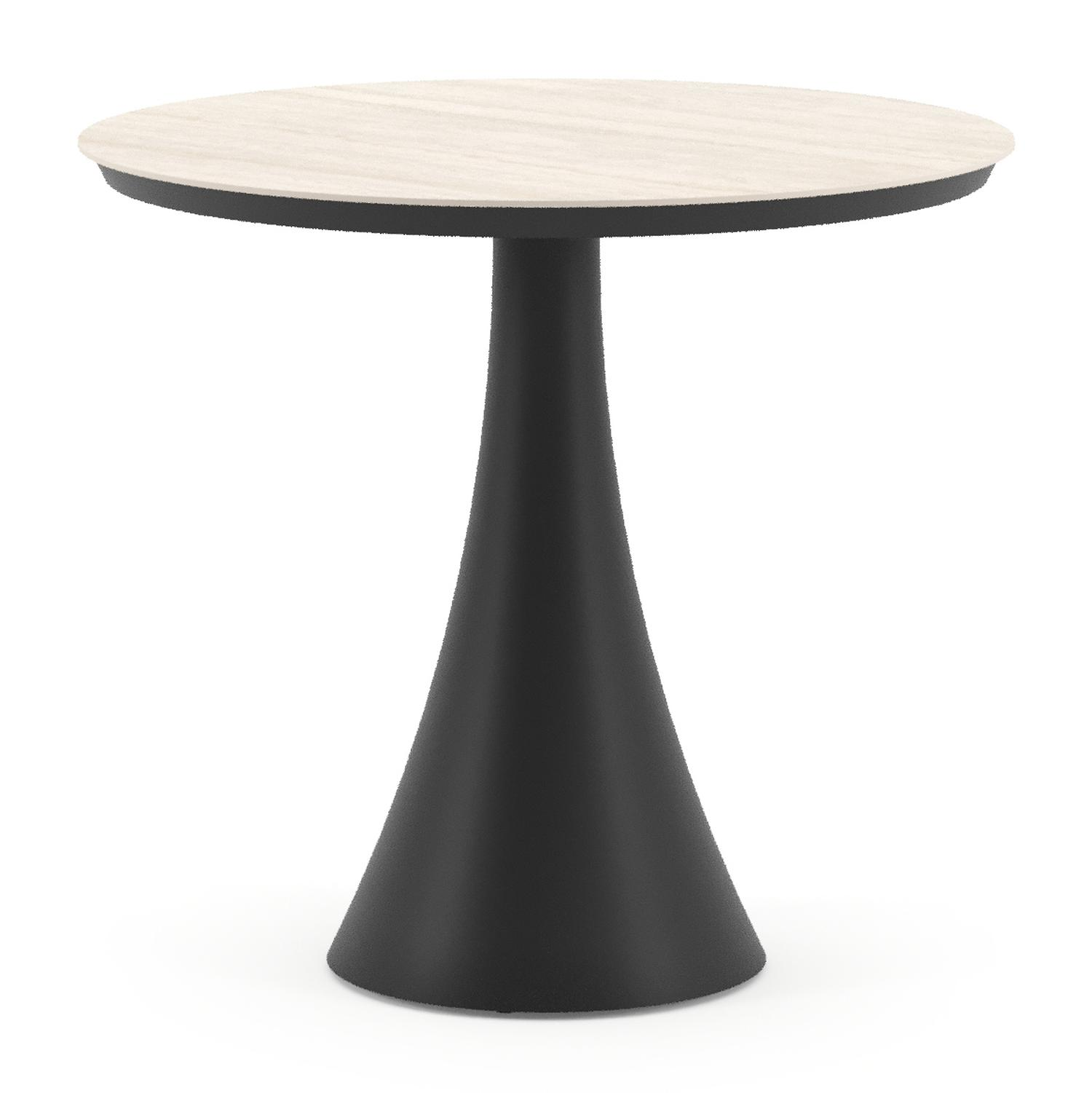 Fano tuintafel rond in zwart aluminium en volkeramiek Travertino Bianco - Dia. 85 x H 74 cm