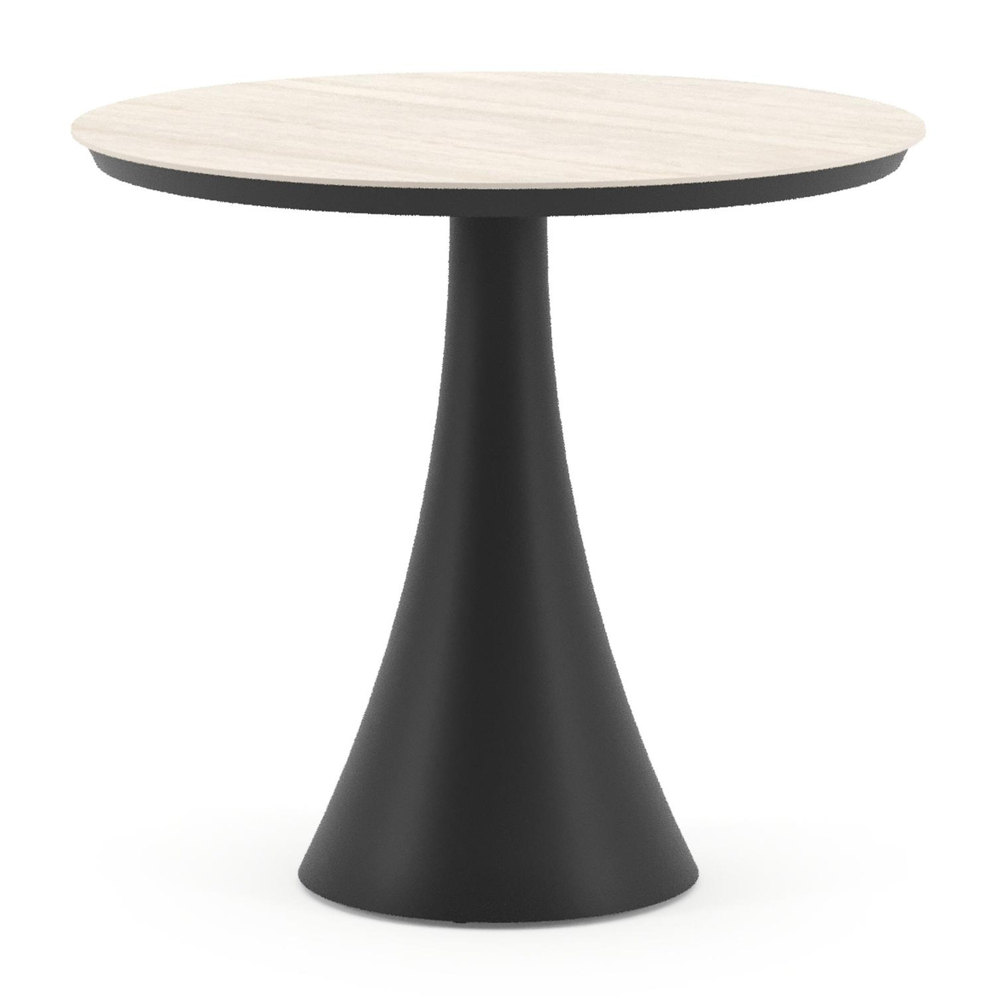 Table de jardin Fano ronde en aluminium noir et céramique pleine Travertino Bianco - Diam. 85 x Haut. 74 cm