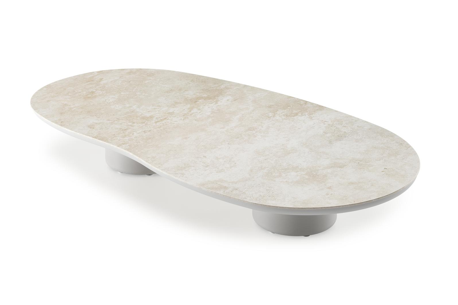 Table de basse Amico organique en aluminium blanc et céramique pleine Rapolano - Lg. 170 x Lrg. 91 x Haut. 25 cm
