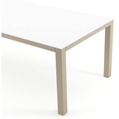 Como tuintafel rechthoekig in beige aluminium en volkeramiek Arctic White - L 240 x B 100 x H 73 cm