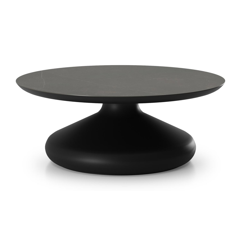 Bomero loungetafel rond in zwart aluminium en volkeramiek Calatorao - Dia. 84 x H 32.2 cm