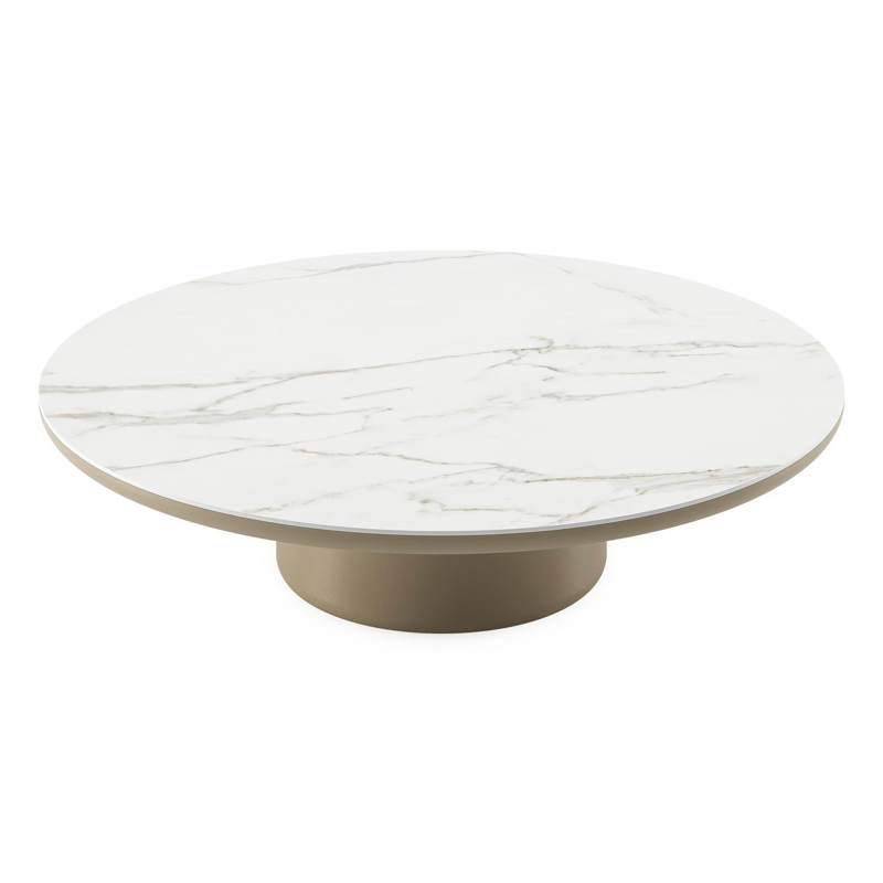Amico loungetafel rond in beige aluminium en volkeramiek Calacatta - Dia. 110 x H 28 cm