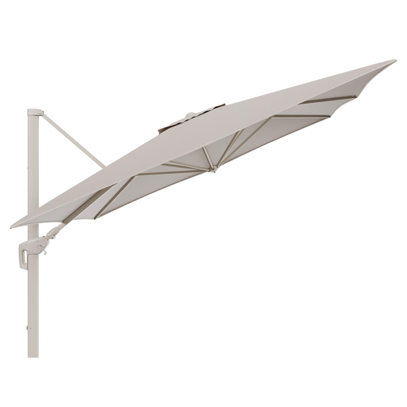 Minore zweefparasol met tiltfunctie in beige aluminium en Heritage Ash All Weather Sunbrella® Luxe parasoldoek - L1: 350 x L2: 350 cm (zonder voet)