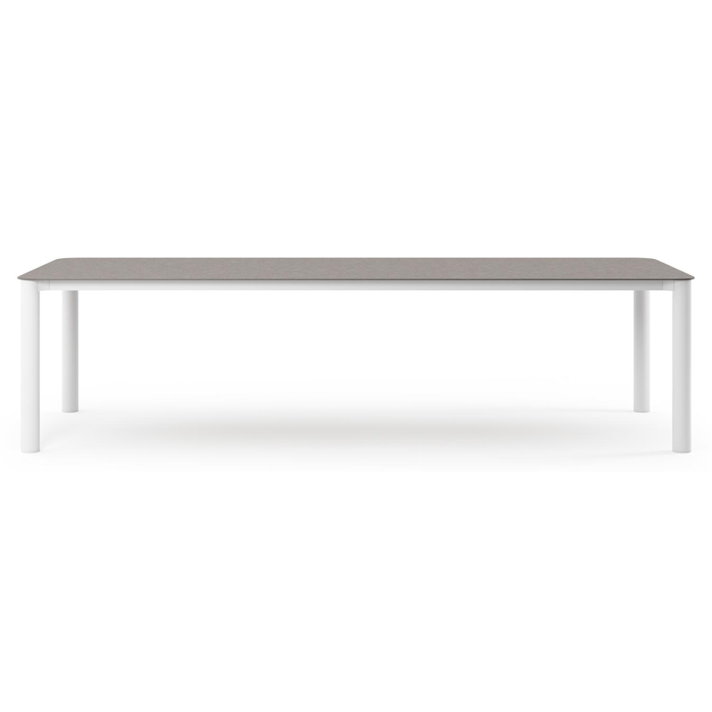 Table de jardin Orso rectangulaire arrondi en aluminium blanc et céramique pleine Wulong - Lg. 290 x Lrg. 110 x Haut. 73.5 cm
