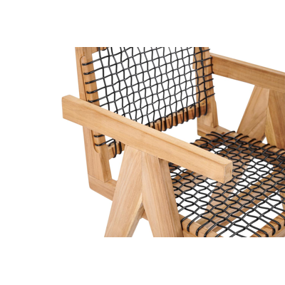 Trentino tuinstoel in teak en zwart wicker en teak armleuning