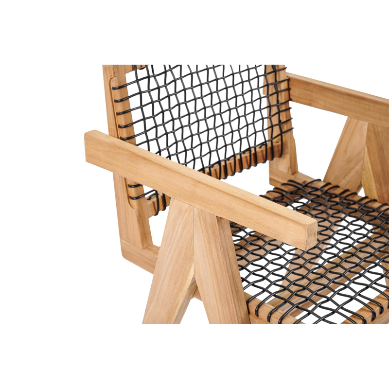 Trentino tuinstoel in teak en zwart wicker en teak armleuning