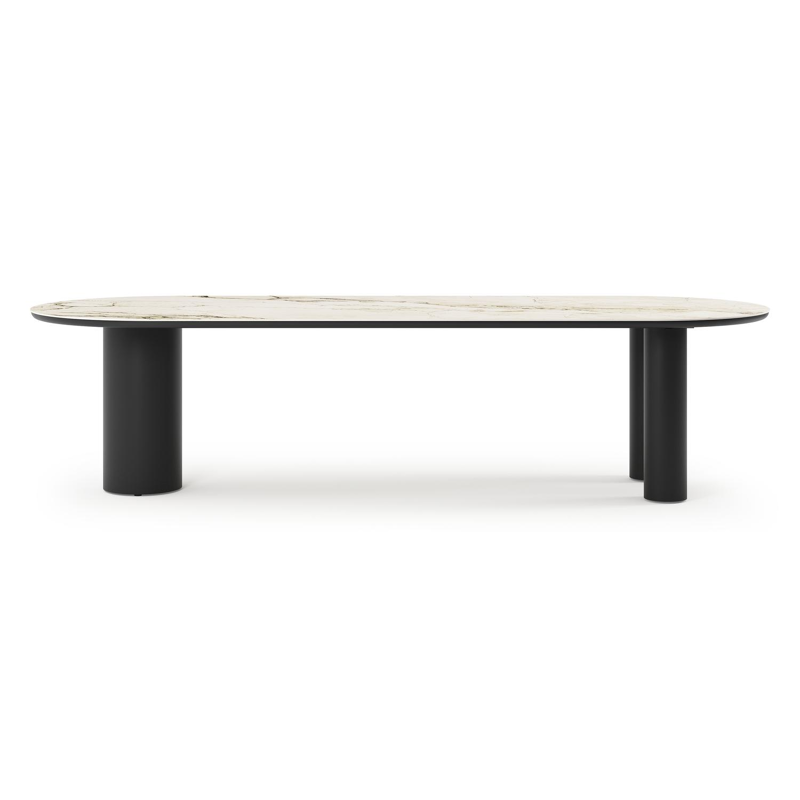 Table de jardin Organo oval en aluminium noir et céramique pleine colorado dunes - Lg. 300 x Lrg. 110 x Haut. 74 cm