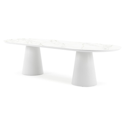 Donato tuintafel in wit aluminium en volkeramiek calacatta - L 300 x B 110 x H 74 cm