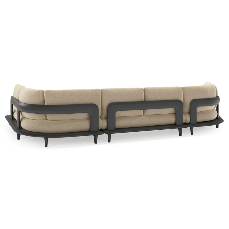 Bomero loungehoek in zwart aluminium met althea camel all weather cosytica kussen