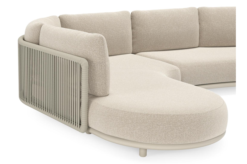 Lomano loungehoek in beige aluminium en beige verticaal geweven luxe vlakke rope met Marbella Ecru all weather cosytica