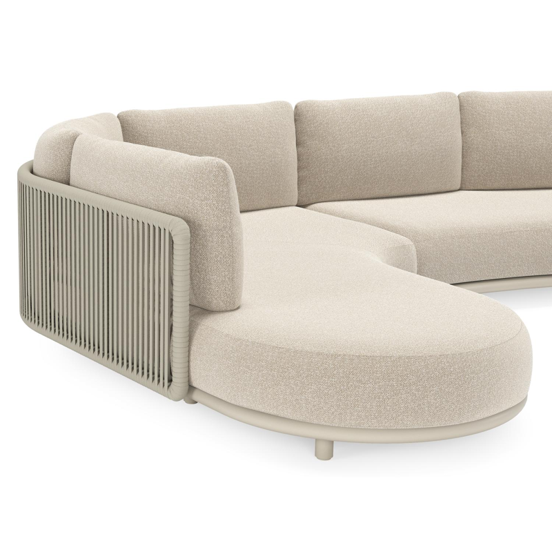 Lomano loungehoek in beige aluminium en beige verticaal geweven luxe vlakke rope met Marbella Ecru all weather cosytica