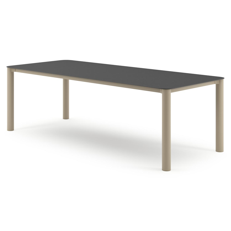 Table de jardin Orso rectangulaire arrondi en aluminium beige et céramique pleine Nero Black - Lg. 240 x Lrg. 100 x Haut. 74.5 cm