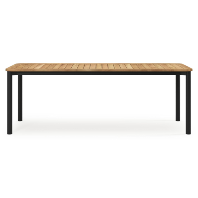 Mira rechthoekige afgeronde tuinset in zwart aluminium en teak natural finish met 8 Calobra tuinstoelen