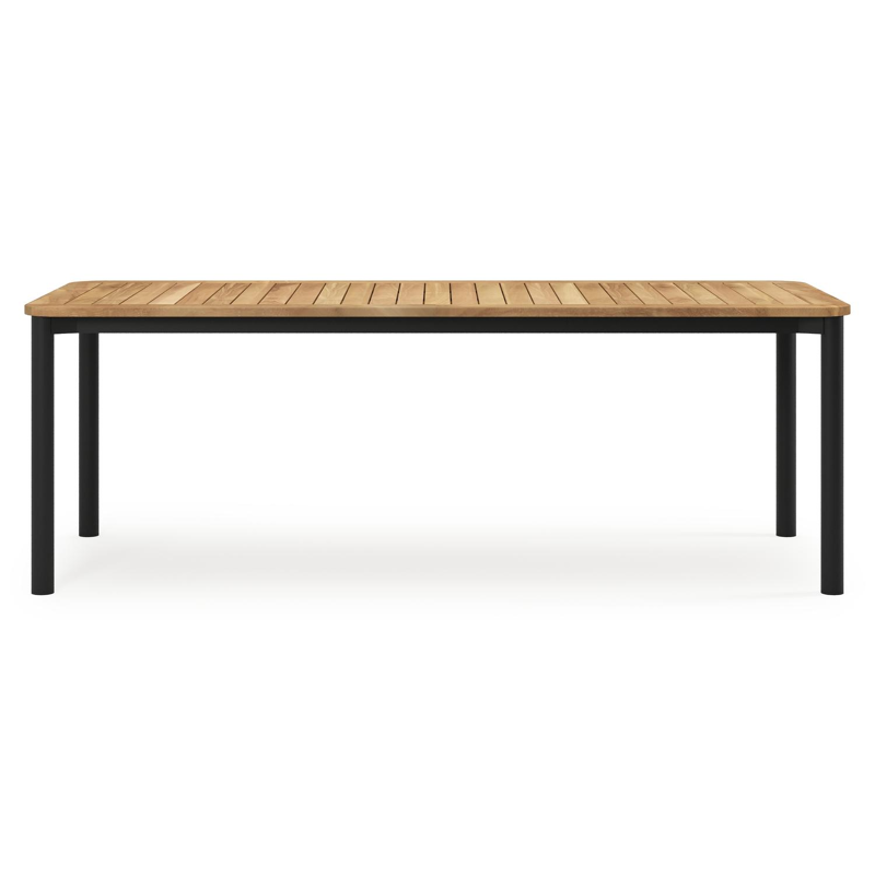 Mira tuintafel rechthoekig afgerond in zwart aluminium en teak natural finish - L 220 x B 92 x H 74 cm